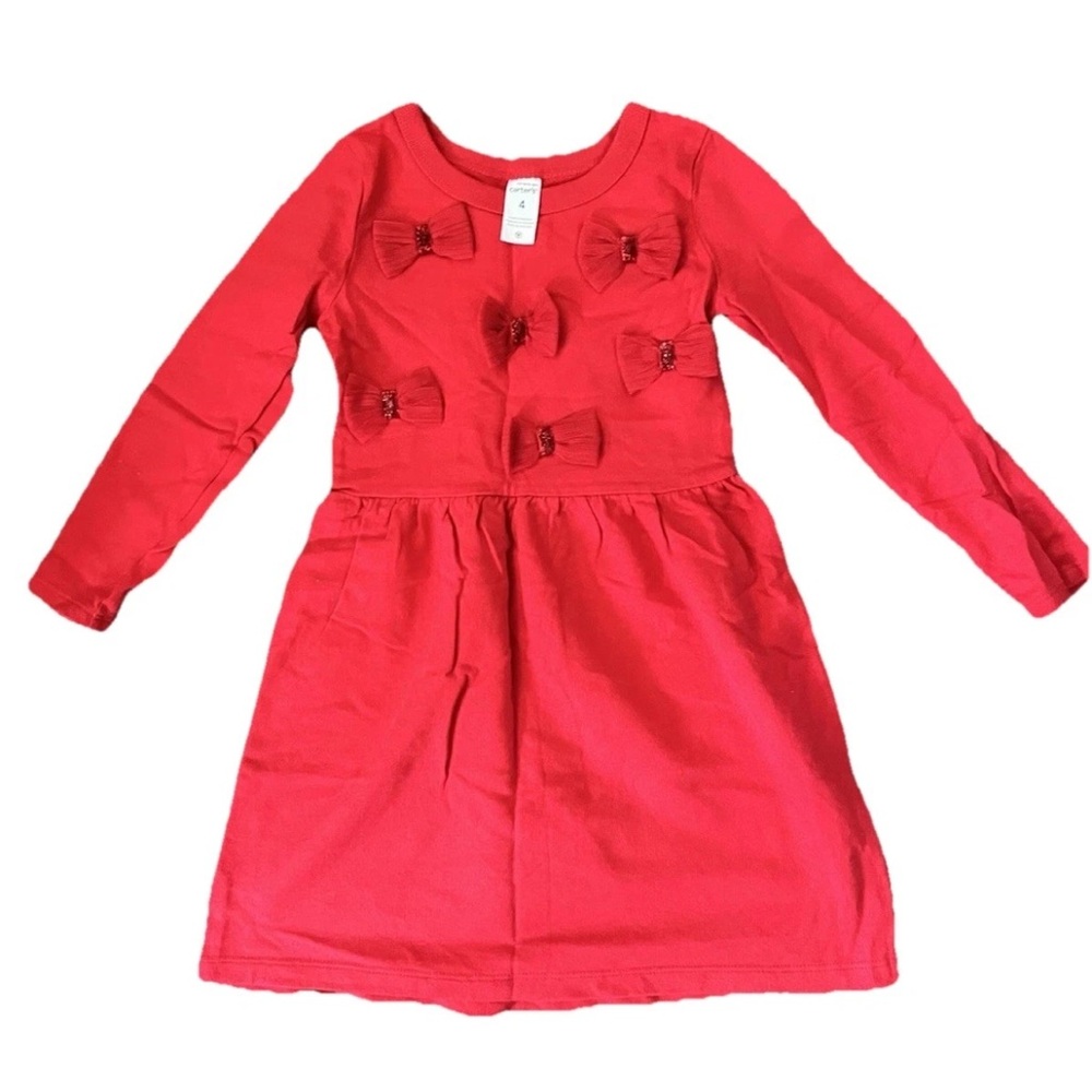 Sz4 Tod Girls Red Carters Holiday Christmas Party Fit & Flair Long Sleeve Dress
